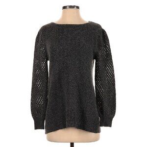 🎉LOFT Charcoal Grey Knit Sweater with Open-Stitch Balloon Sleeves - Small